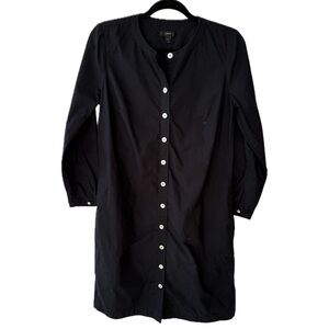 J. Crew Collarless Long Sleeve Black Button-Up 100% Cotton Dress Small H7680